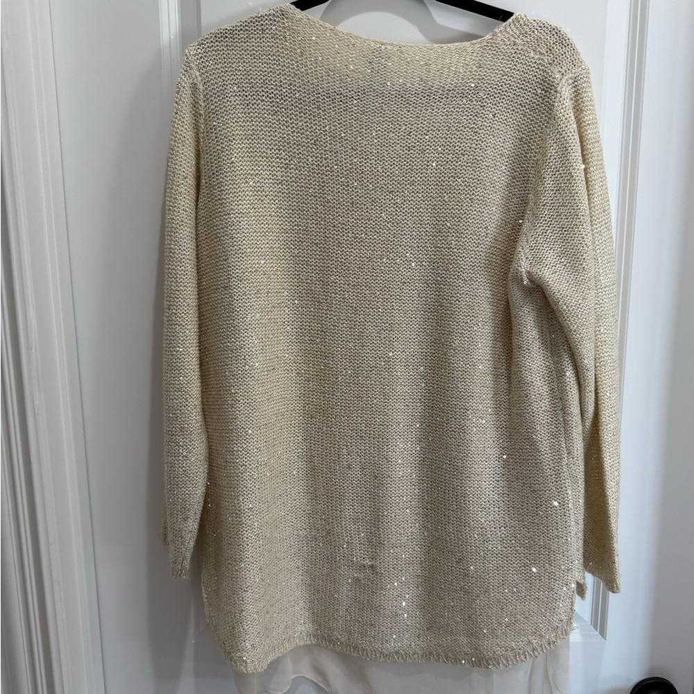 Cream Sequin Sweater with Layered Hem - Picture 2 of 5